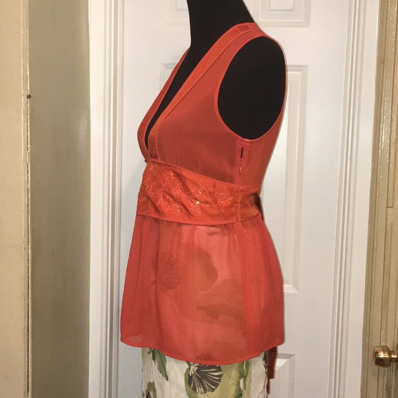 🍂🍁 Fall Vintage H&M Orange Chiffon Embellished Top Sz 6 - Picture 3 of 8